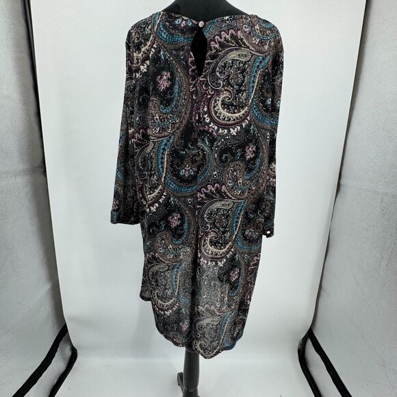 Avenue Boho Top Womens 22 Shirt Brown Teal Paisley Asymmetrical Tunic Stretch - Picture 8 of 8